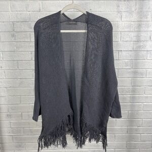Wooden Ships Open Knit Fringe Cardigan Sweater Womens XS Gray Open Front Boho